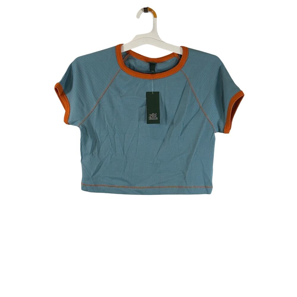 Wild Fable Women's Waffle Knit Crop Top, Teal/Orange, Sz L, NWT